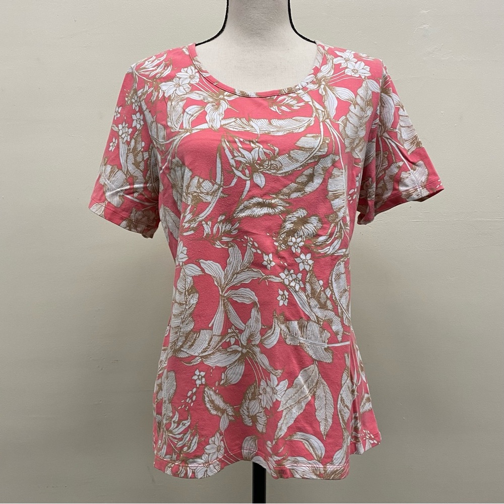 Denim & Co Floral Scoopneck Short Sleeve Shirt